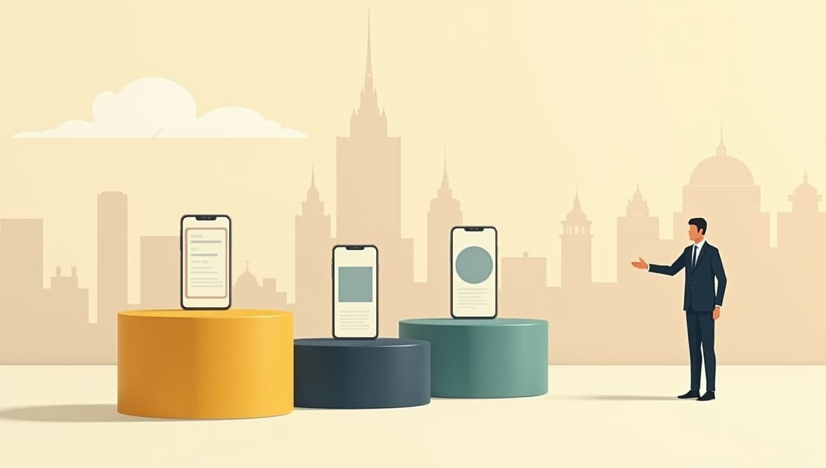 Illustratie die verschillende digitale conciërge apps op mobiele apparaten vergelijkt