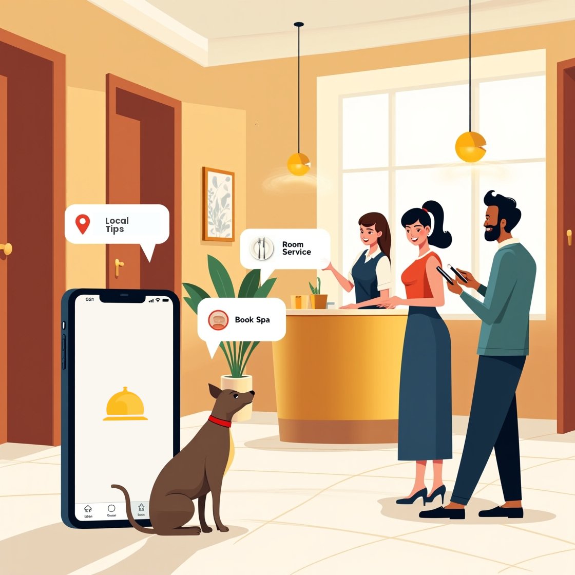 Ilustración comparando diferentes apps de concierge digital en dispositivos móviles