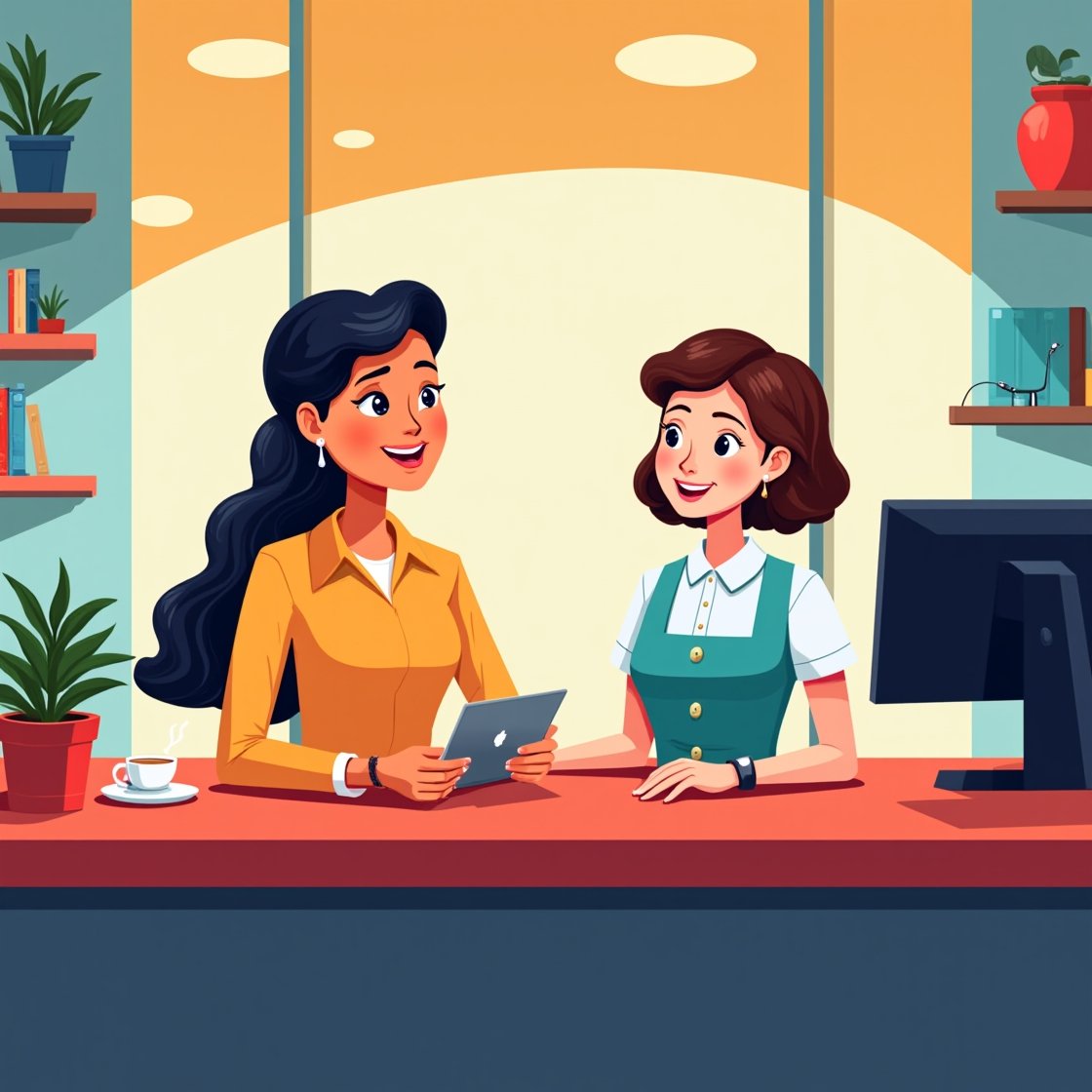 Ilustración que representa el futuro de la tecnología hotelera con dispositivos inteligentes e interfaces de IA