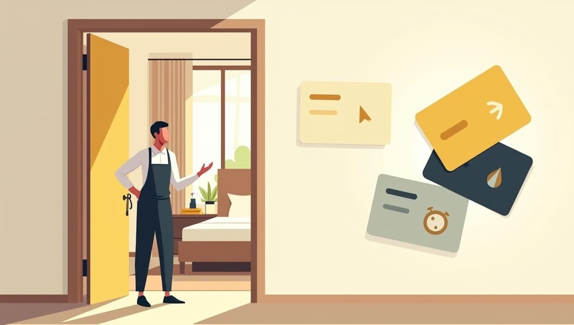 Gerente de hotel usando una tableta para mostrar oportunidades de upselling a través de Concierge